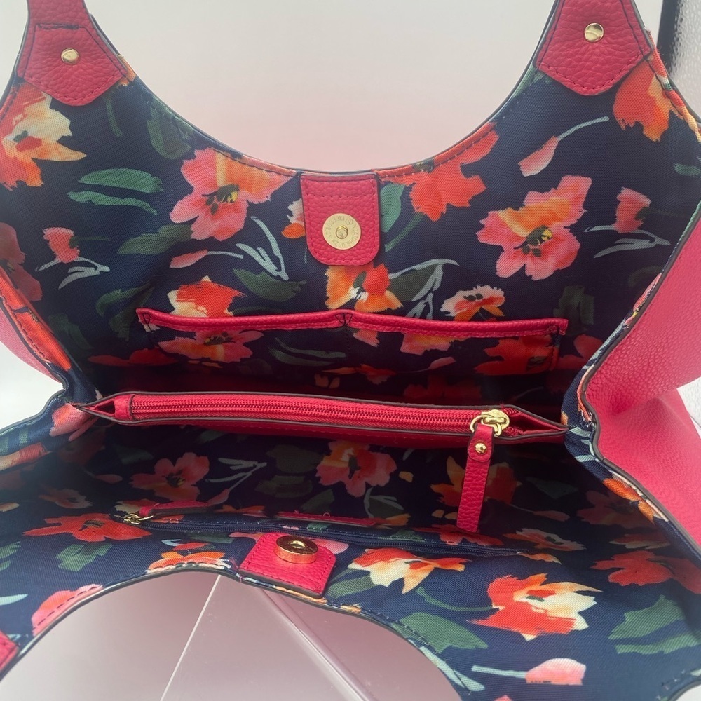 Nanette Lepore Lg Hot Pink shoulder bag with floral lining - Picture 6 of 12